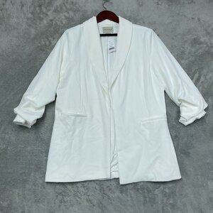 Ladies Crepe Blazer Dakota Blue L White Polyester/Spandex Blend d0342